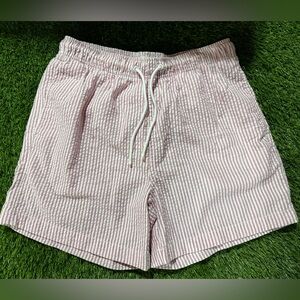 Primark Pink and White Striped Drawstring Swim Shorts